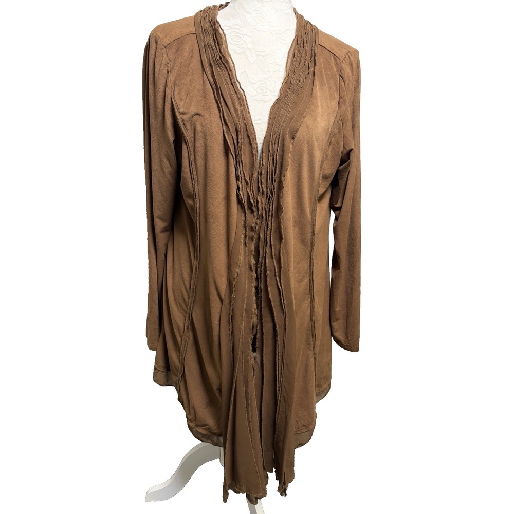 MONORENO Brown Faux Suede Jacket~M~Chiffon Ruffle Frt. Lightweight Boho Festival